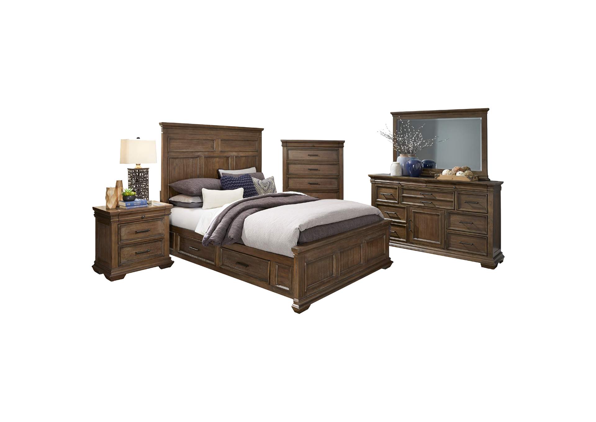 Weathered Oak Night Stand, Marble Insert,Homelegance
