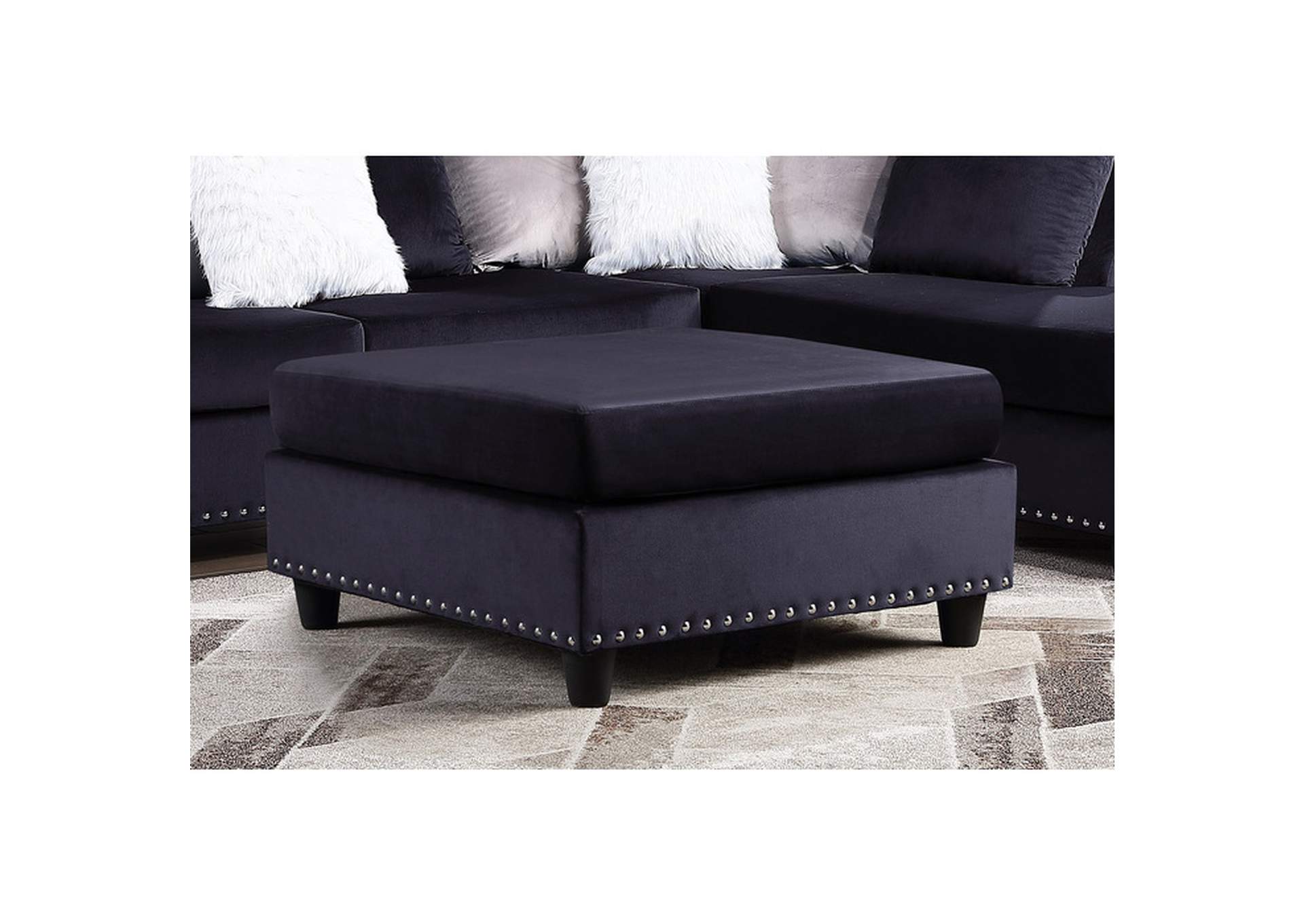 Black Velvet Ottoman W/Black Velvet W/Nailheads,Homelegance