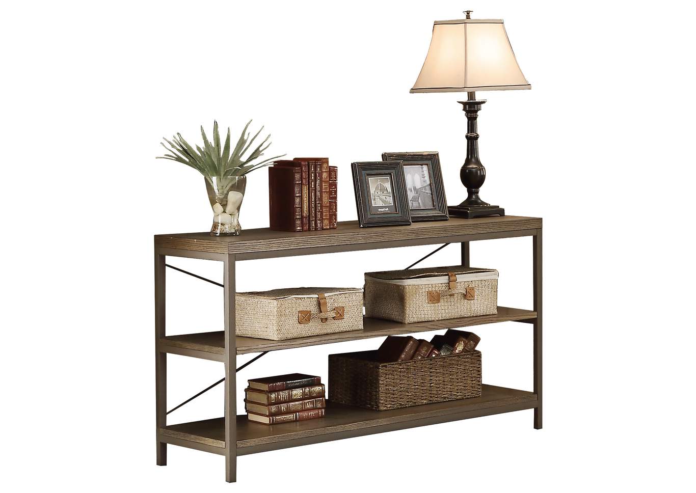 Oak & Grey Metal 50" TV Stand/Sofa Table,Homelegance