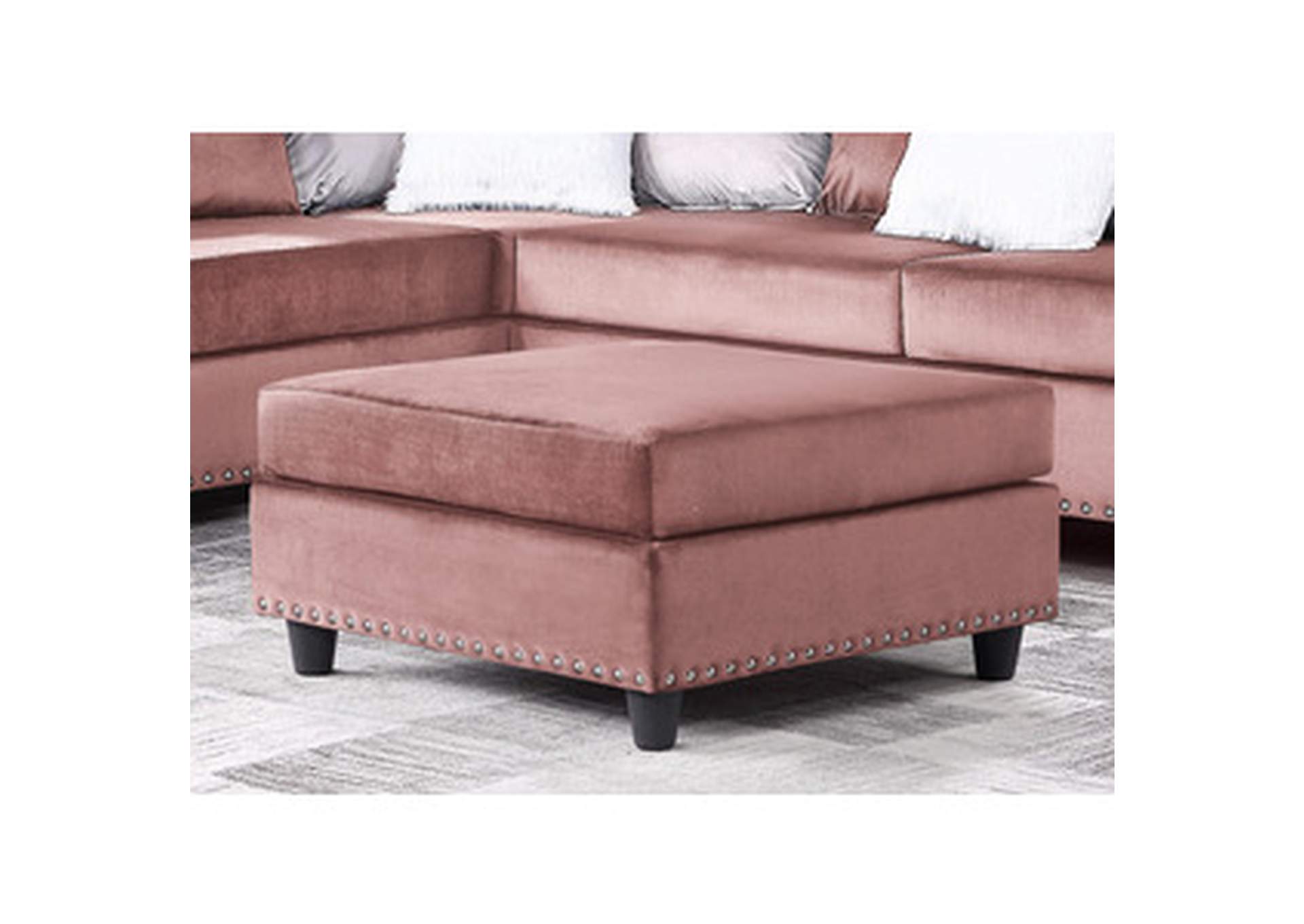 Pink Velvet Ottoman W/Pink Velvet W/Nailheads,Homelegance