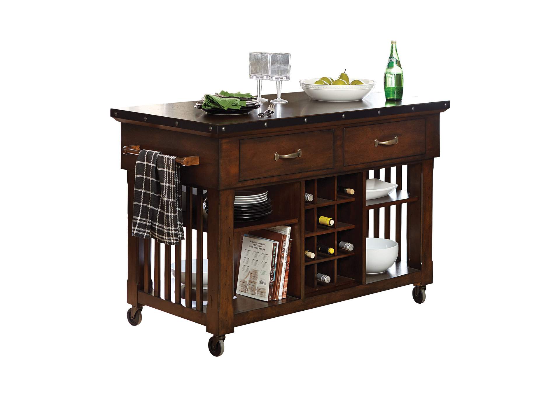 Schleiger Brown Kitchen Cart with Casters,Homelegance