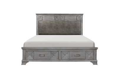 Image for Brown Queen Platform Bed with Footboard Storage