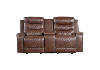 Image for Putnam Double Glider Reclining Love Seat with Center Console, Receptacles and USB Port