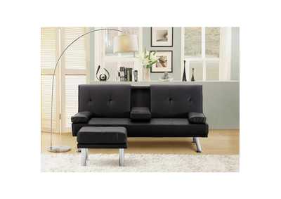 Image for Futons & Click-Clacks Black Faux Leather Click Clack W/Ottoman, Black Faux Leather