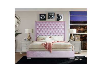 Image for Pink Uphl Velvet Queen Bed, Pink