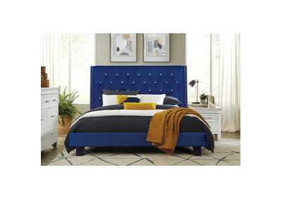 Image for blue Queen Velvet Platform Bed, Blue