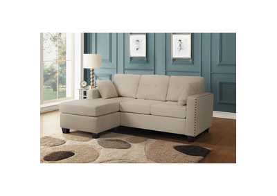 Image for Sectionals Beige Fabric Reversible Sofa Chaise W/ 2 Plws, Beige Fabric