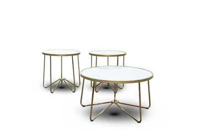 Image for Cocktail Tables 3 Piece Occassional Table Set, White Glass Top W/ Champagne Leg