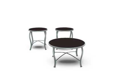Image for Cocktail Tables 3 Piece Occassional Table Set, Black Glass Top W/ Chrome Legs