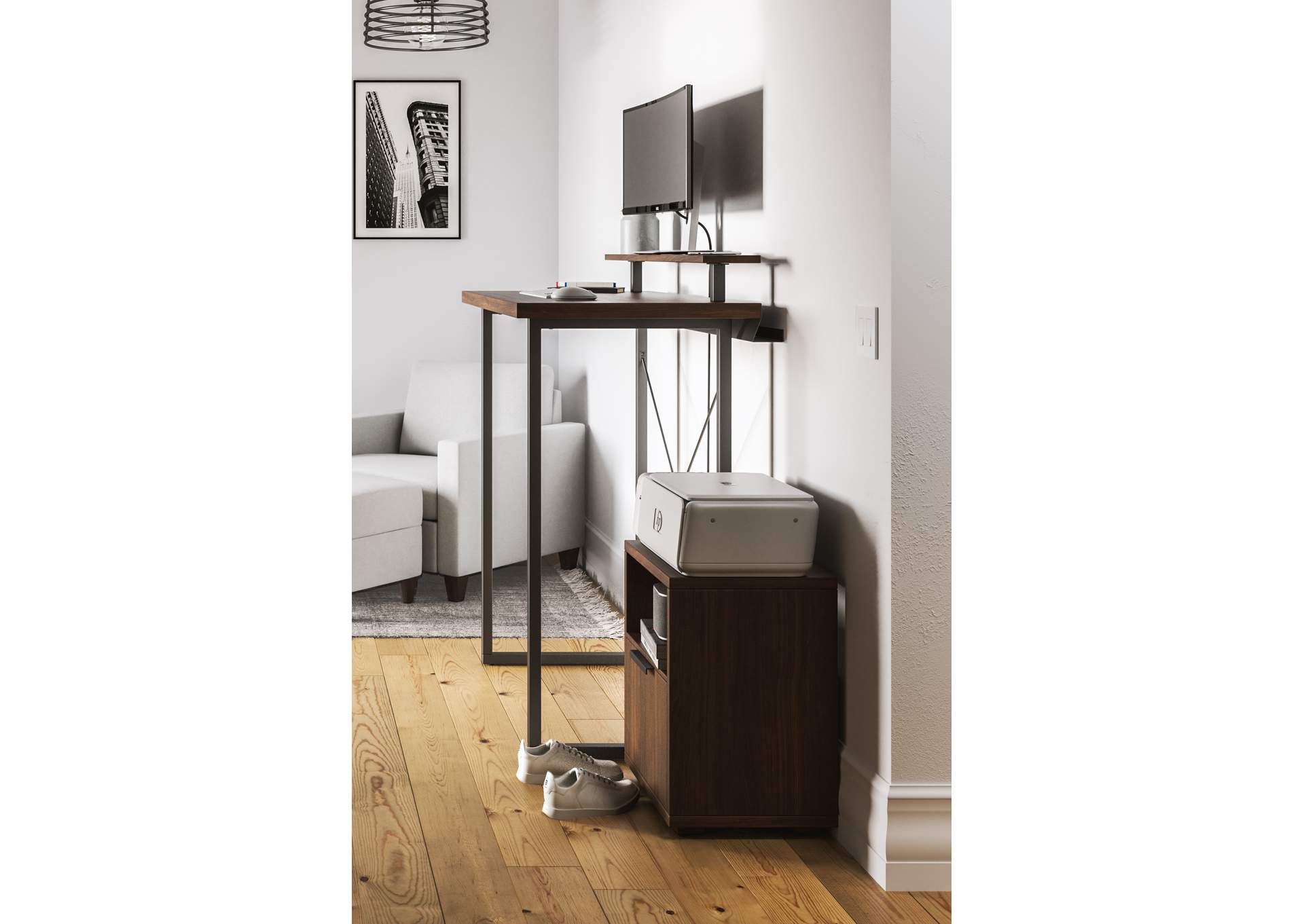 Merge Brown Standing Desk and File Cabinet,Homestyles