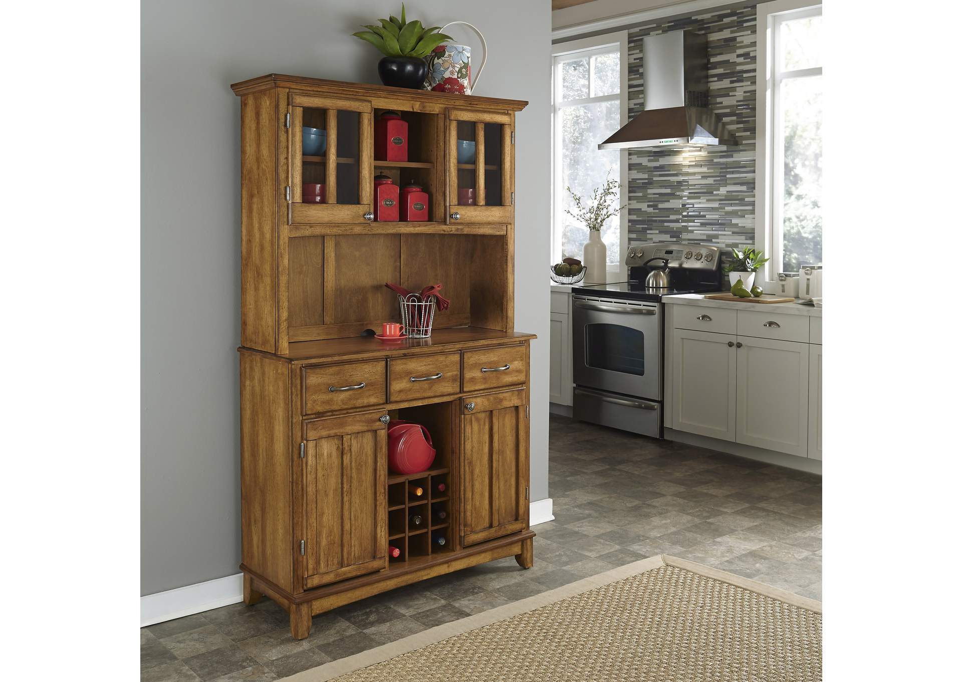 Hampton Brown Buffet with Hutch,Homestyles