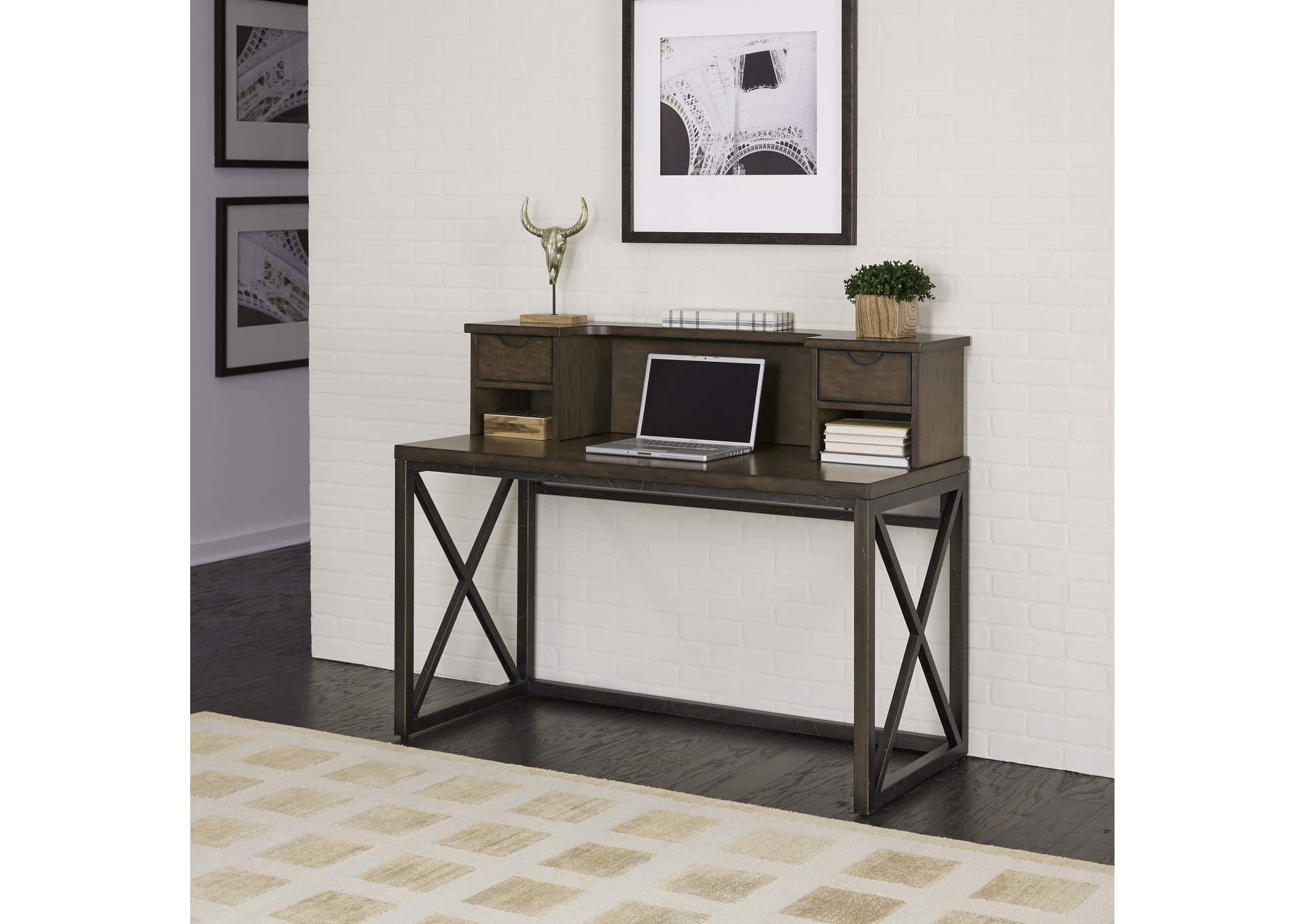 Xcel Brown Desk with Hutch and File Cabinet,Homestyles