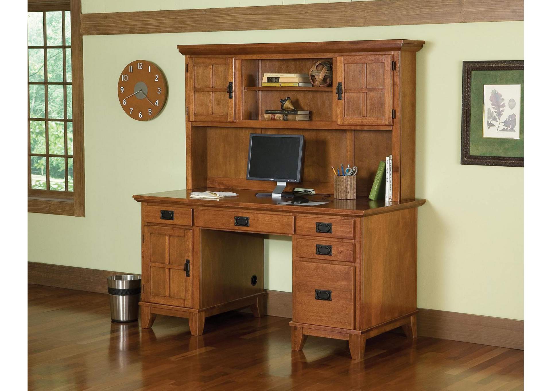 Lloyd Brown Pedestal Desk with Hutch,Homestyles