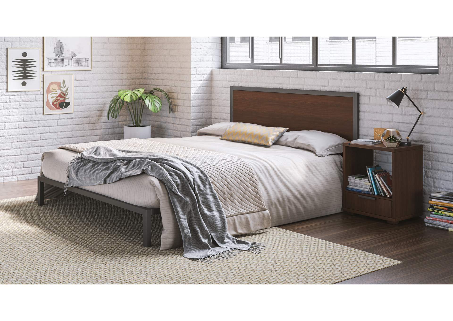 Merge Brown Queen Bed with Nightstand,Homestyles
