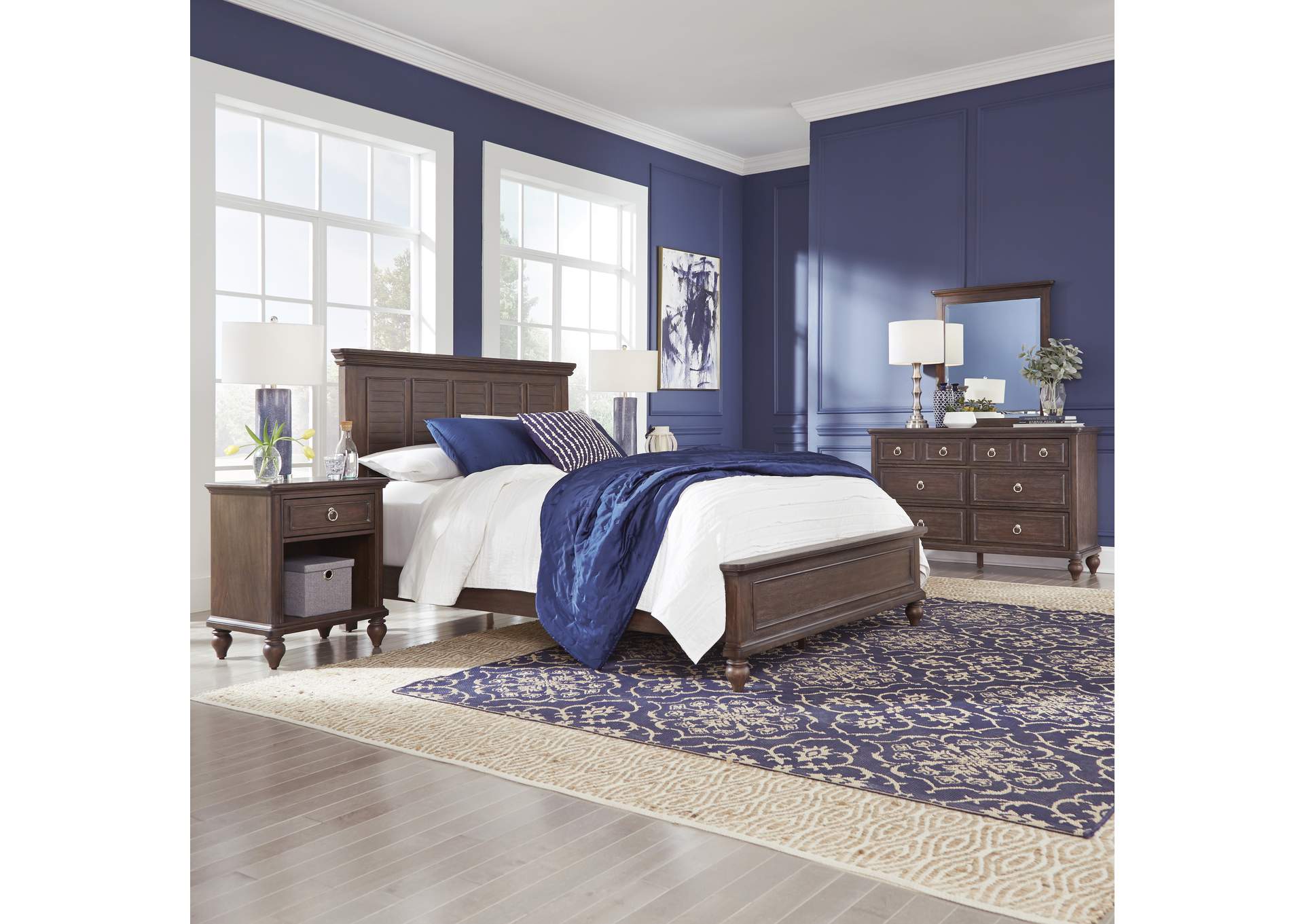 Marie Brown Queen Bed, Nightstand and Dresser with Mirror,Homestyles