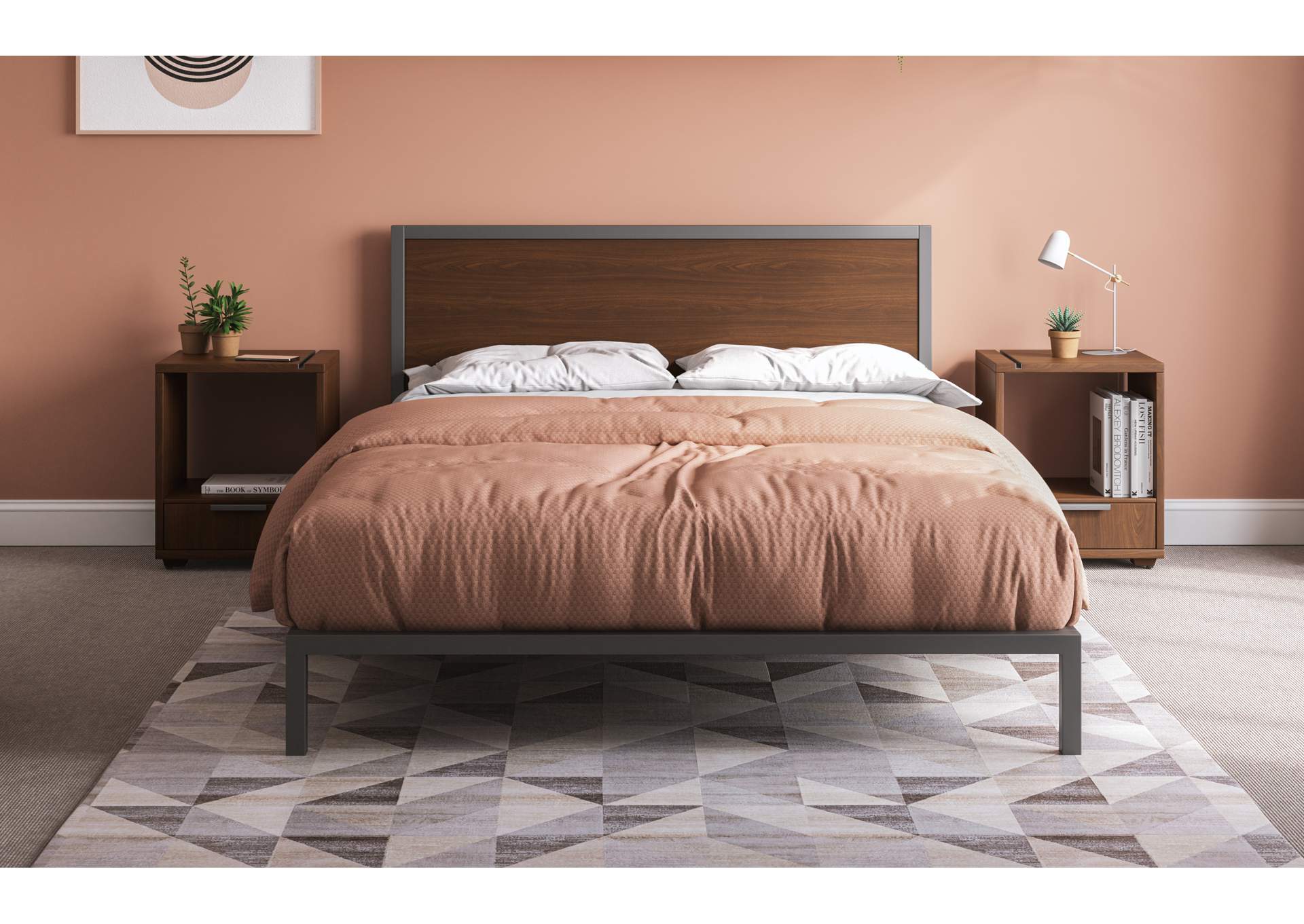 Merge Brown Queen Bed with Two Nightstands,Homestyles