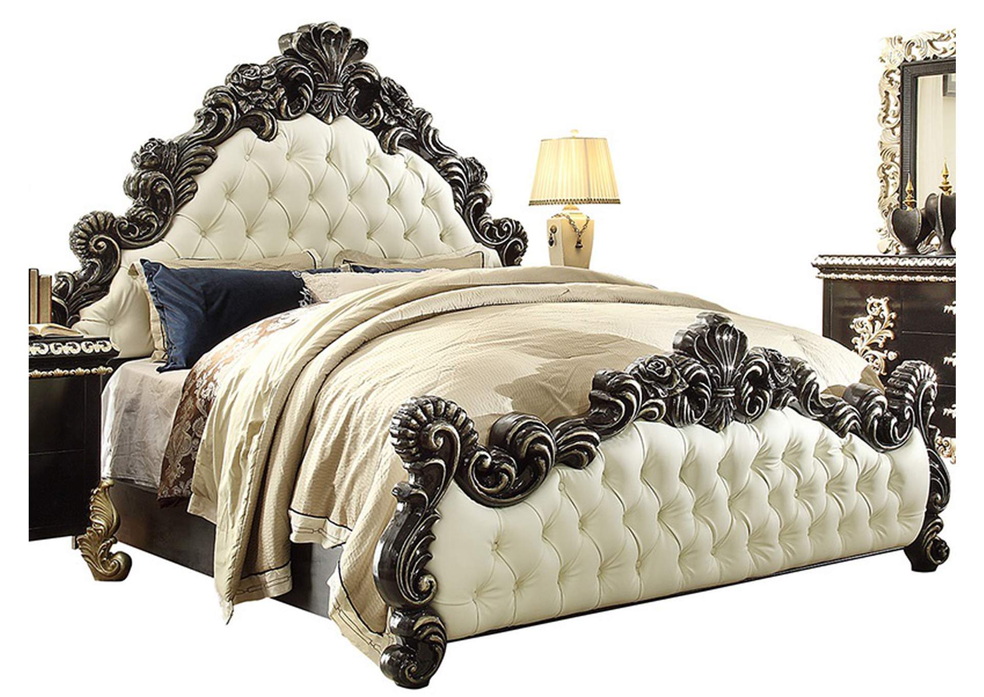 Ebony & Metallic Antique Silver Eastern King Bed,Homey Design