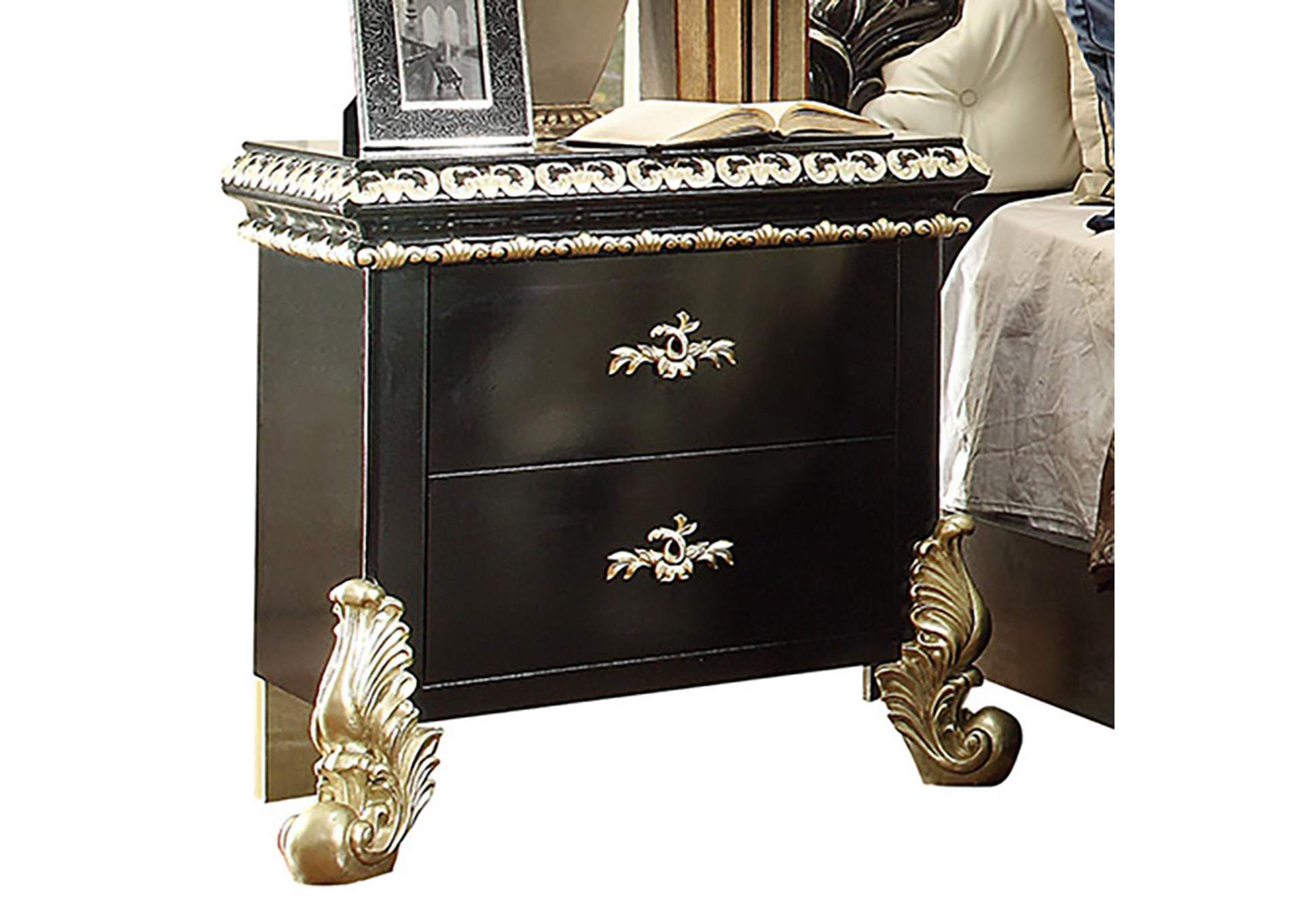 Ebony & Metallic Antique Silver Nightstand,Homey Design