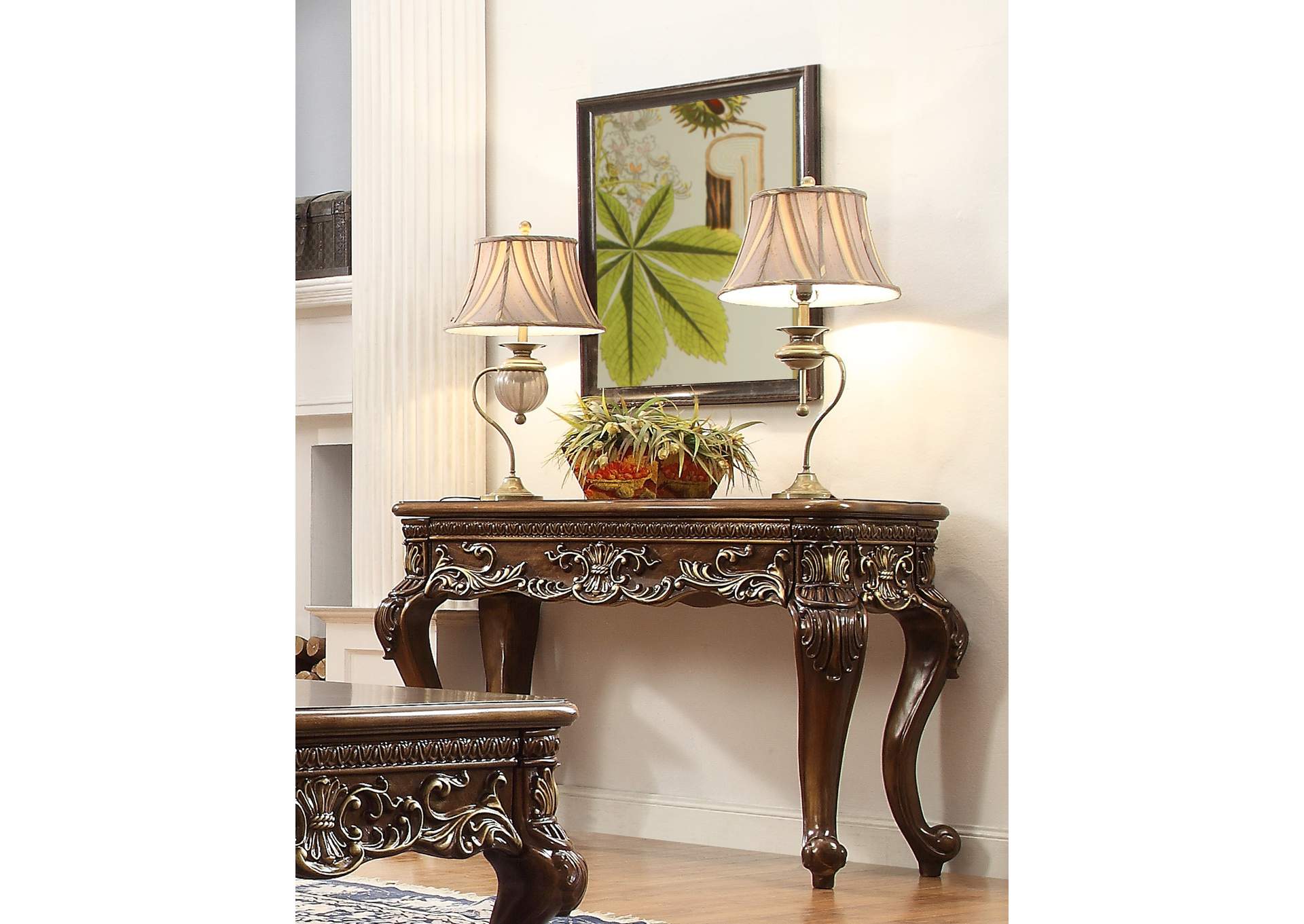 gold and brown console table