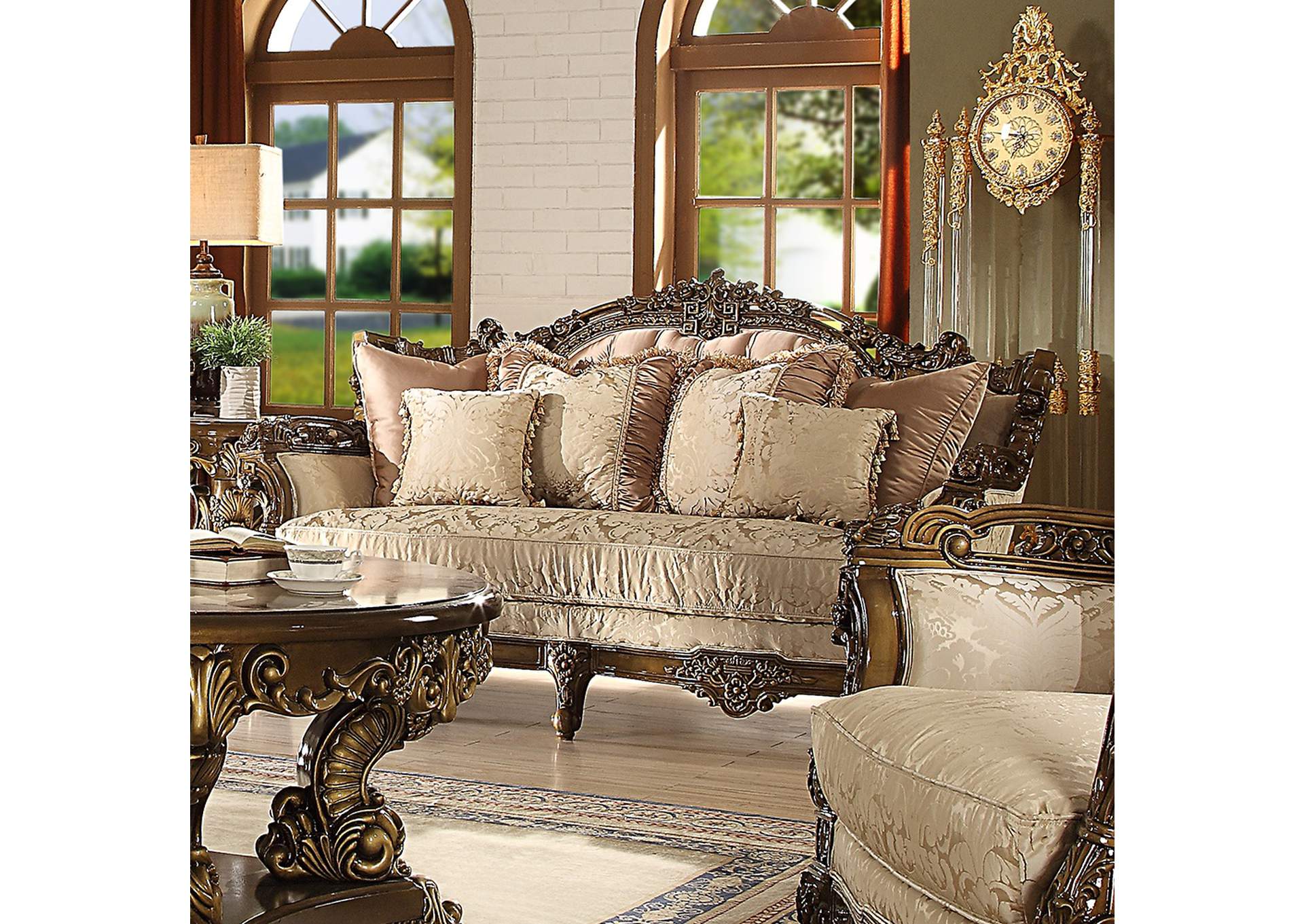 Metallic Antique Gold; Perfect Brown Loveseat,Homey Design