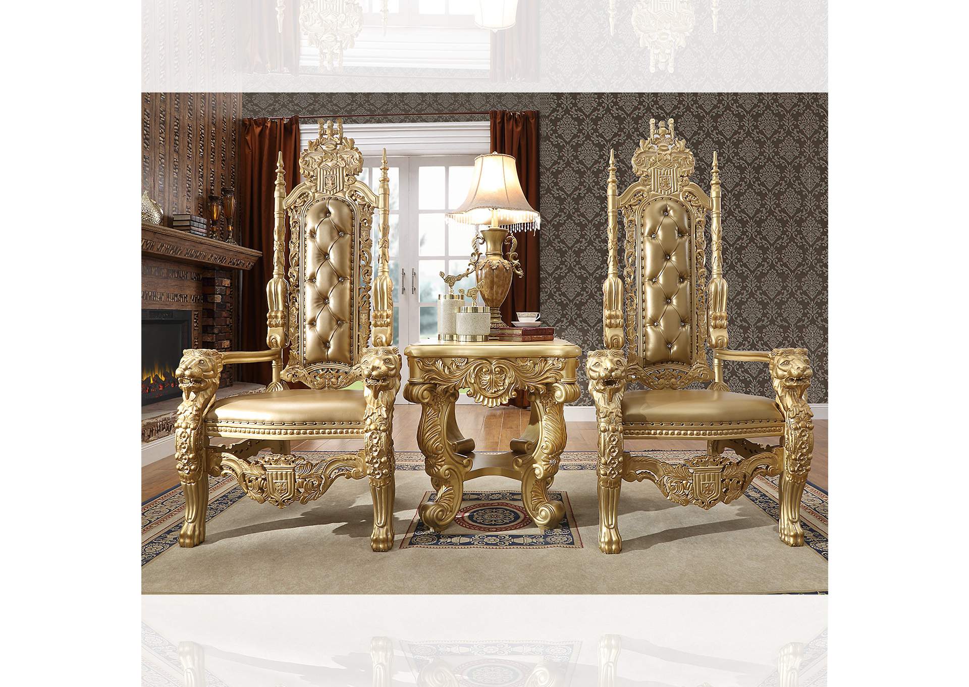 Metallic Antique Gold Kingly Arm Dining Chairs [Set of 2],Homey Design