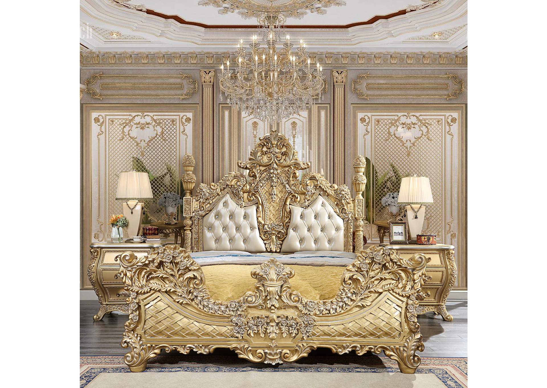 5 Piece Eastern King Bedroom Set Luxury, King Gold Bedroom Set