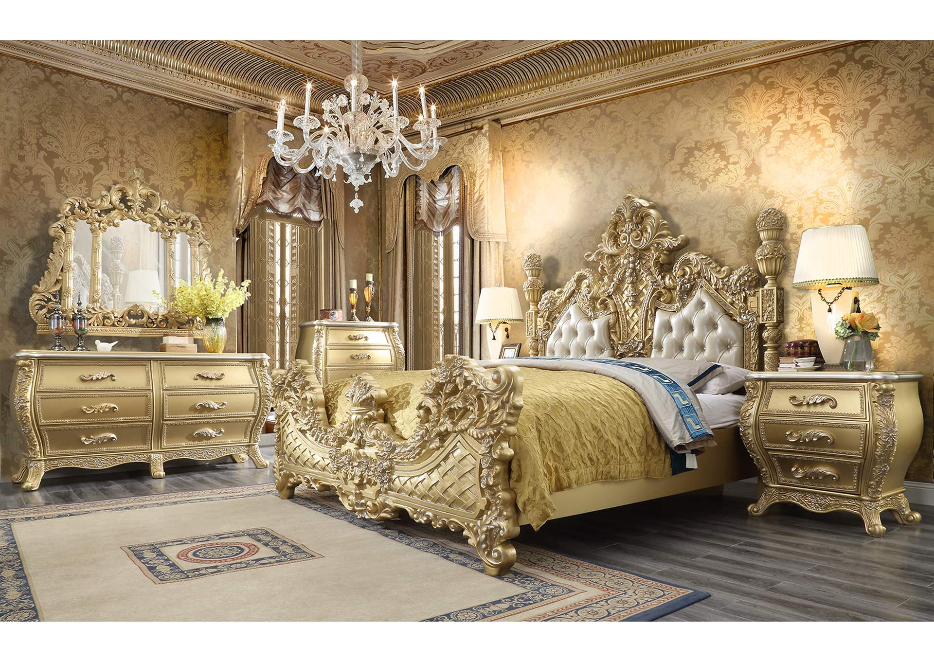 Metallic Antique Gold 5 Piece Bedroom Set,Homey Design