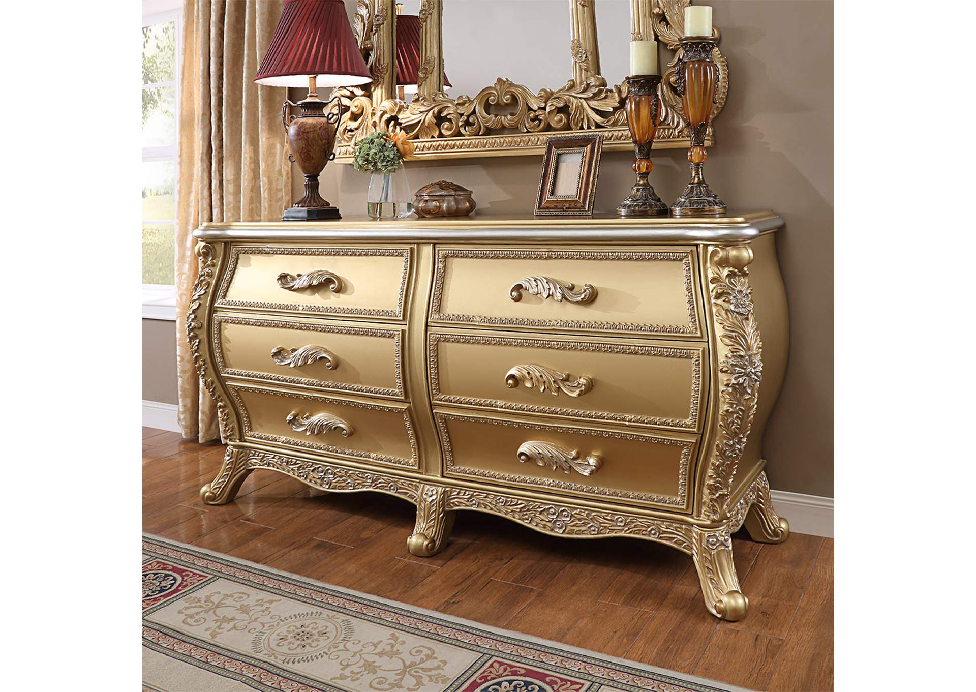Metallic Antique Gold 5 Piece Bedroom Set,Homey Design