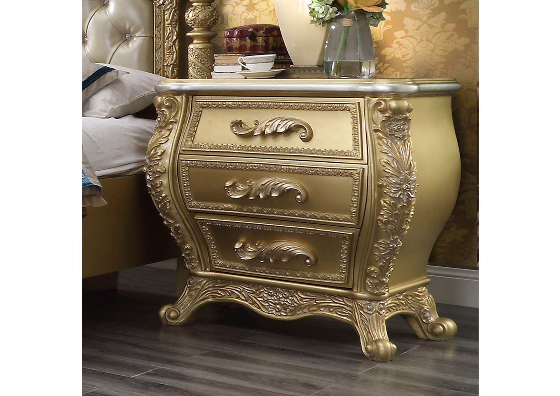 Metallic Antique Gold Nightstand,Homey Design