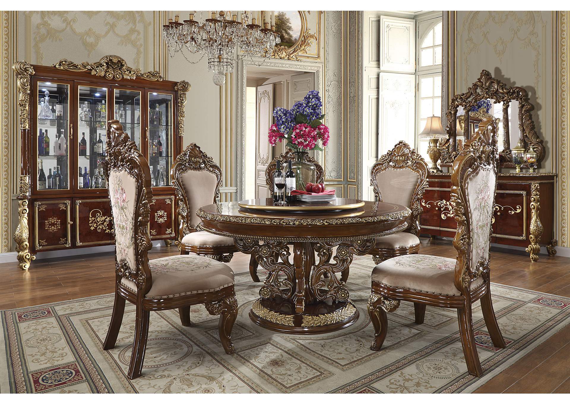 Burl &Amp; Metallic Antique Gold 5 Piece Round Dining Set,Homey Design