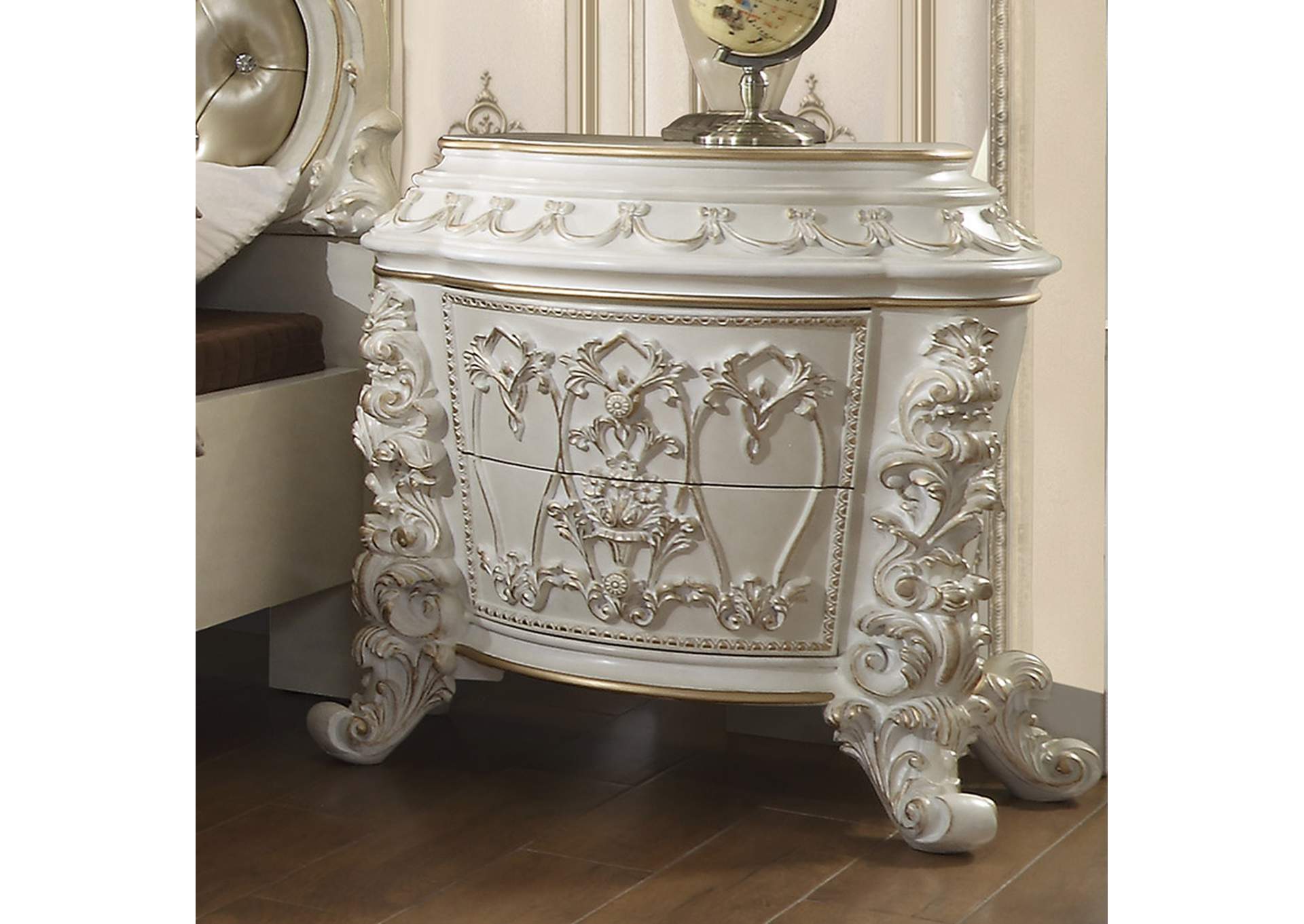 Antiqued White & Gold Brush Highlights Nightstand,Homey Design