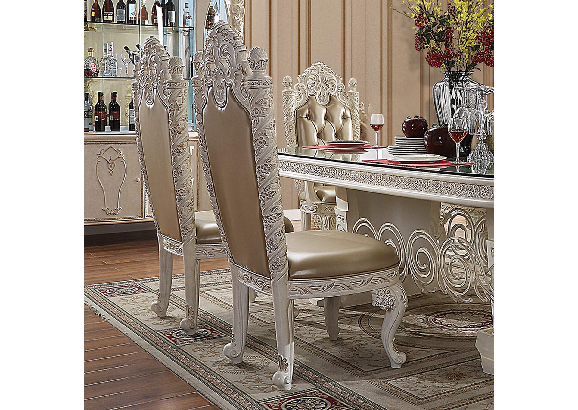 Antiqued White & Gold Brush Highlights Side Chair,Homey Design