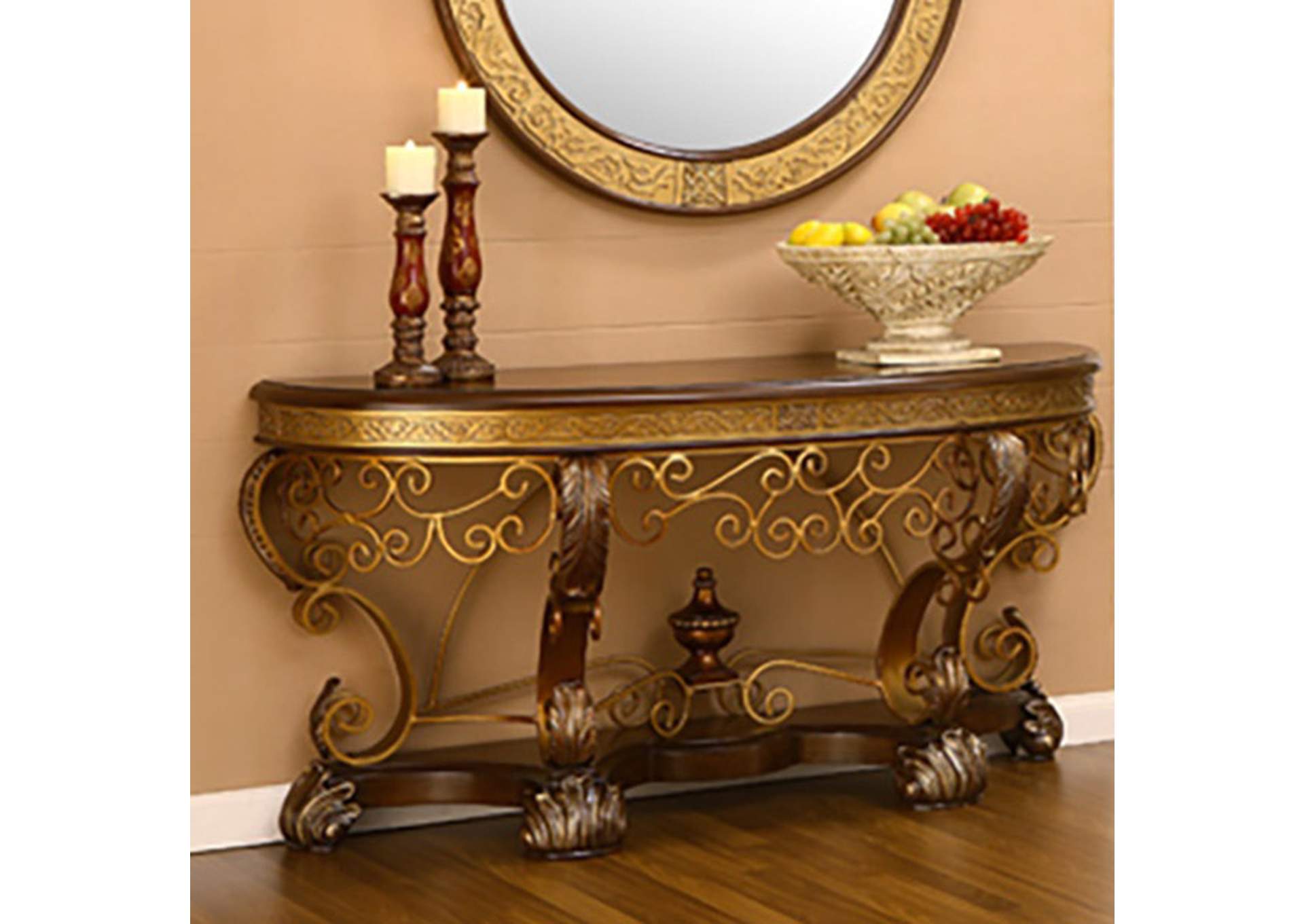 Mahogany & Metallic Gold Console Table,Homey Design