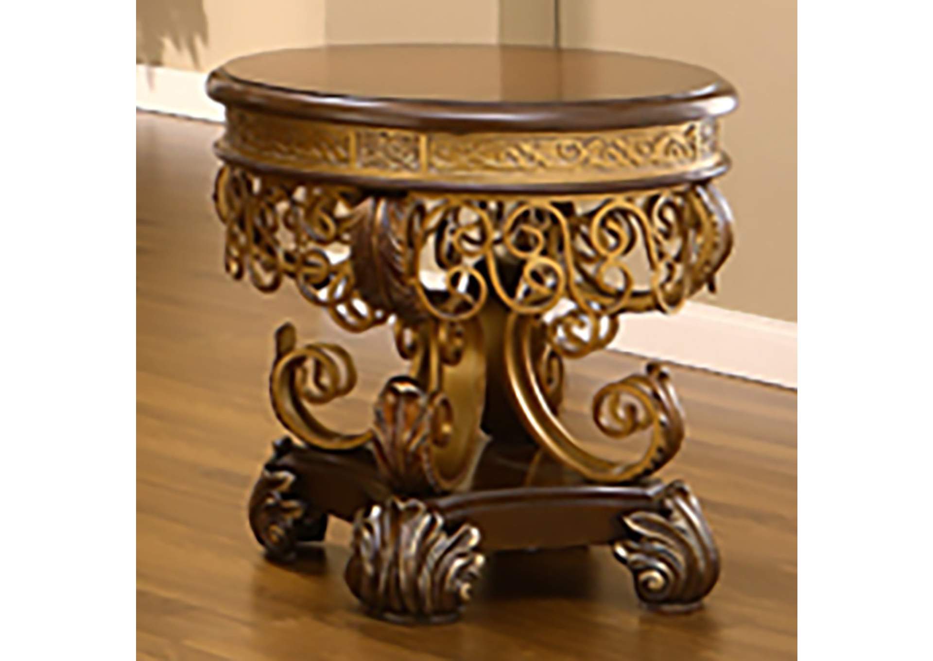 Mahogany & Metallic Gold End Table,Homey Design