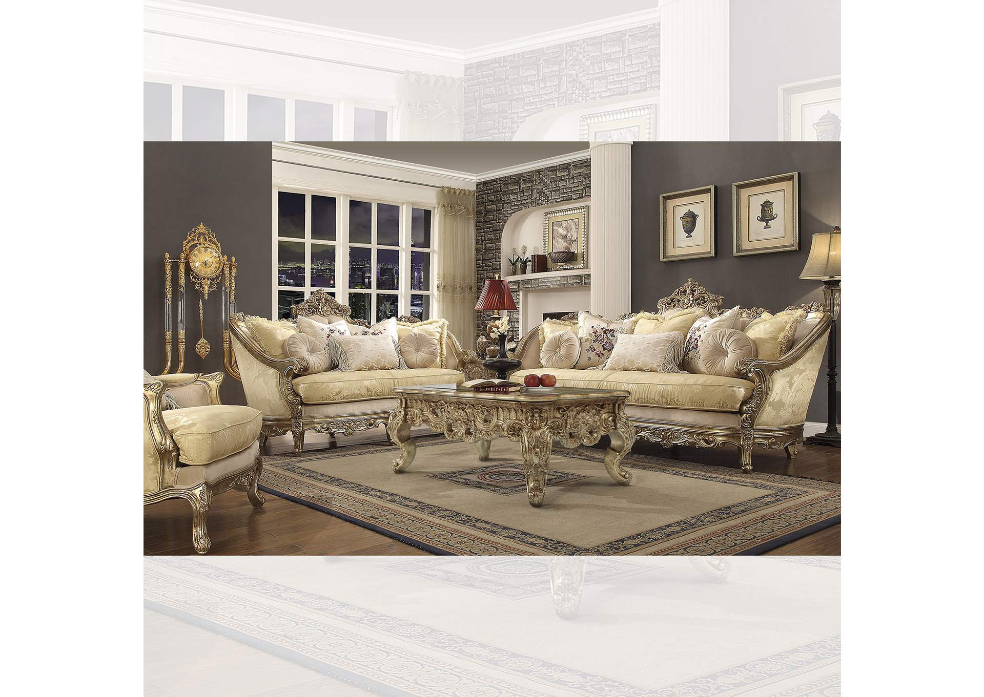 Metallic Bright Gold 3 Piece Sofa Set,Homey Design