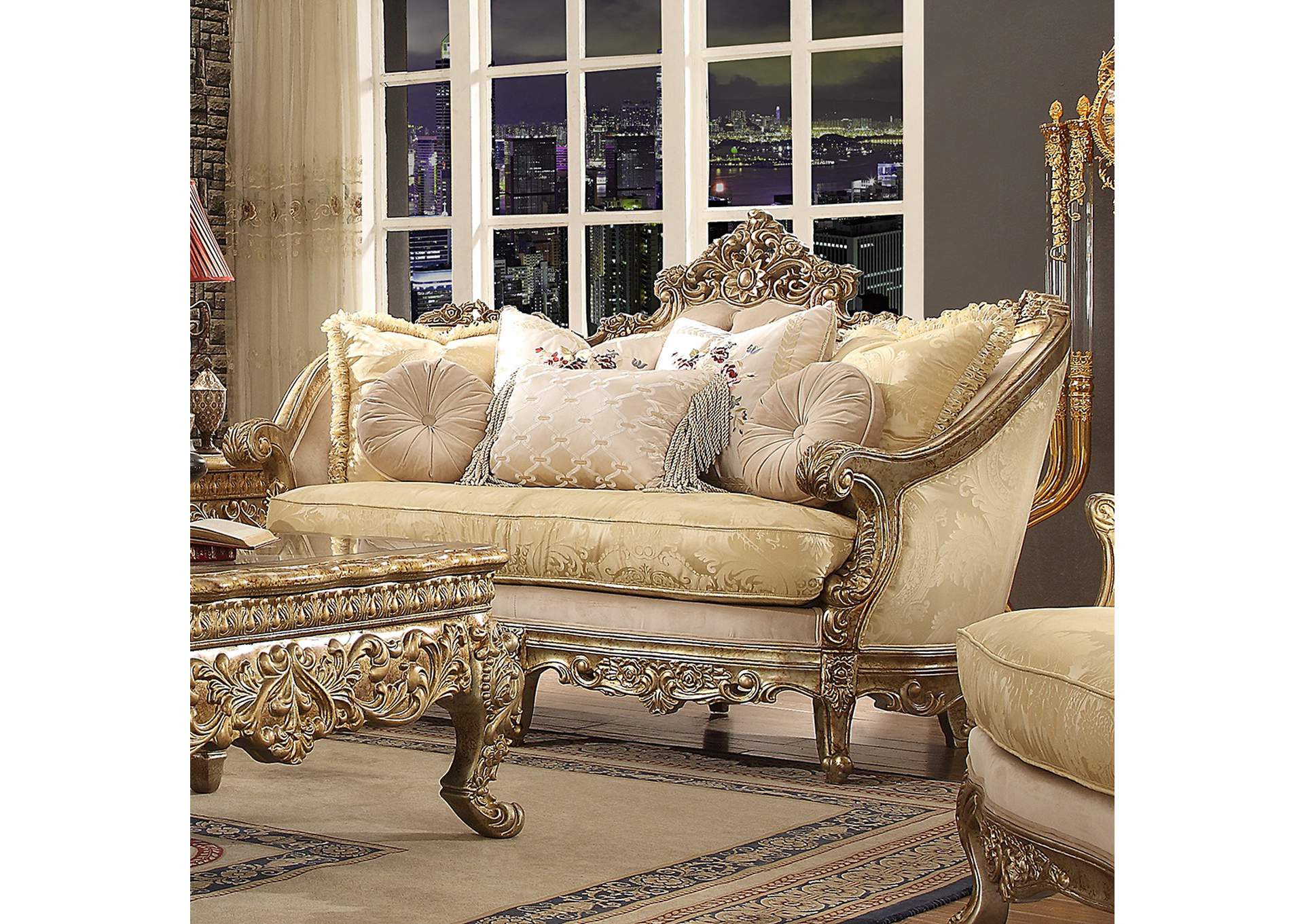 Metallic Bright Gold 3 Piece Sofa Set,Homey Design