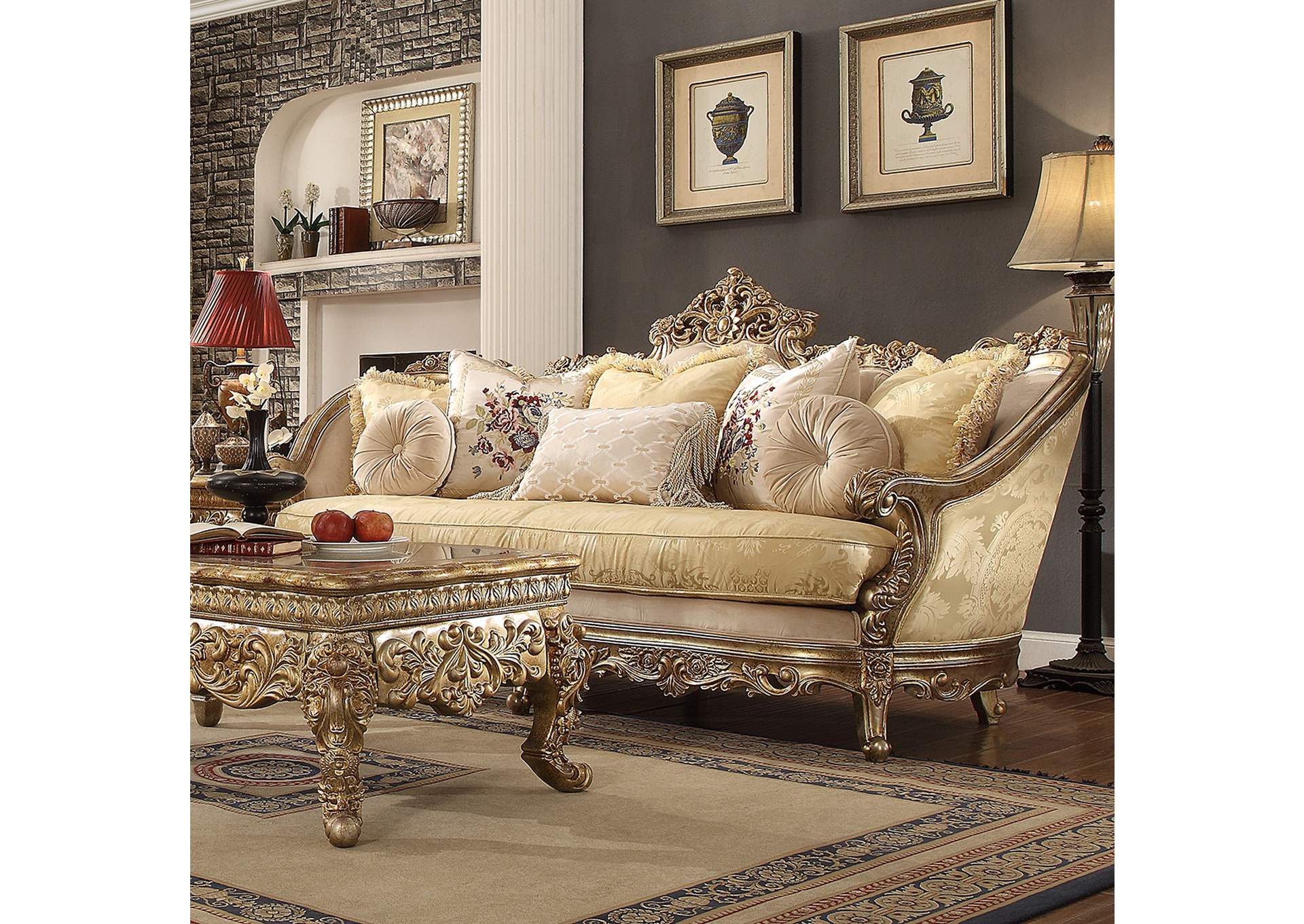 Metallic Bright Gold 3 Piece Sofa Set,Homey Design