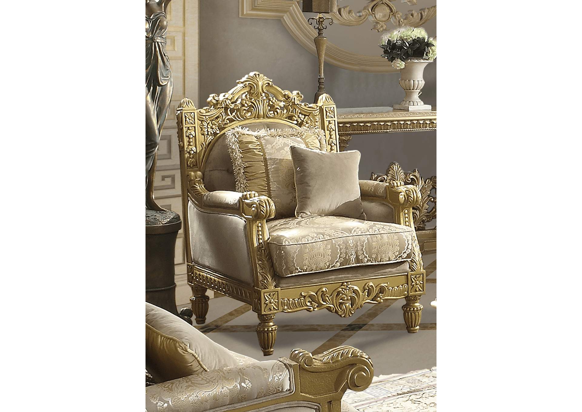 Metallic Bright Gold 3 Piece Sofa Set,Homey Design