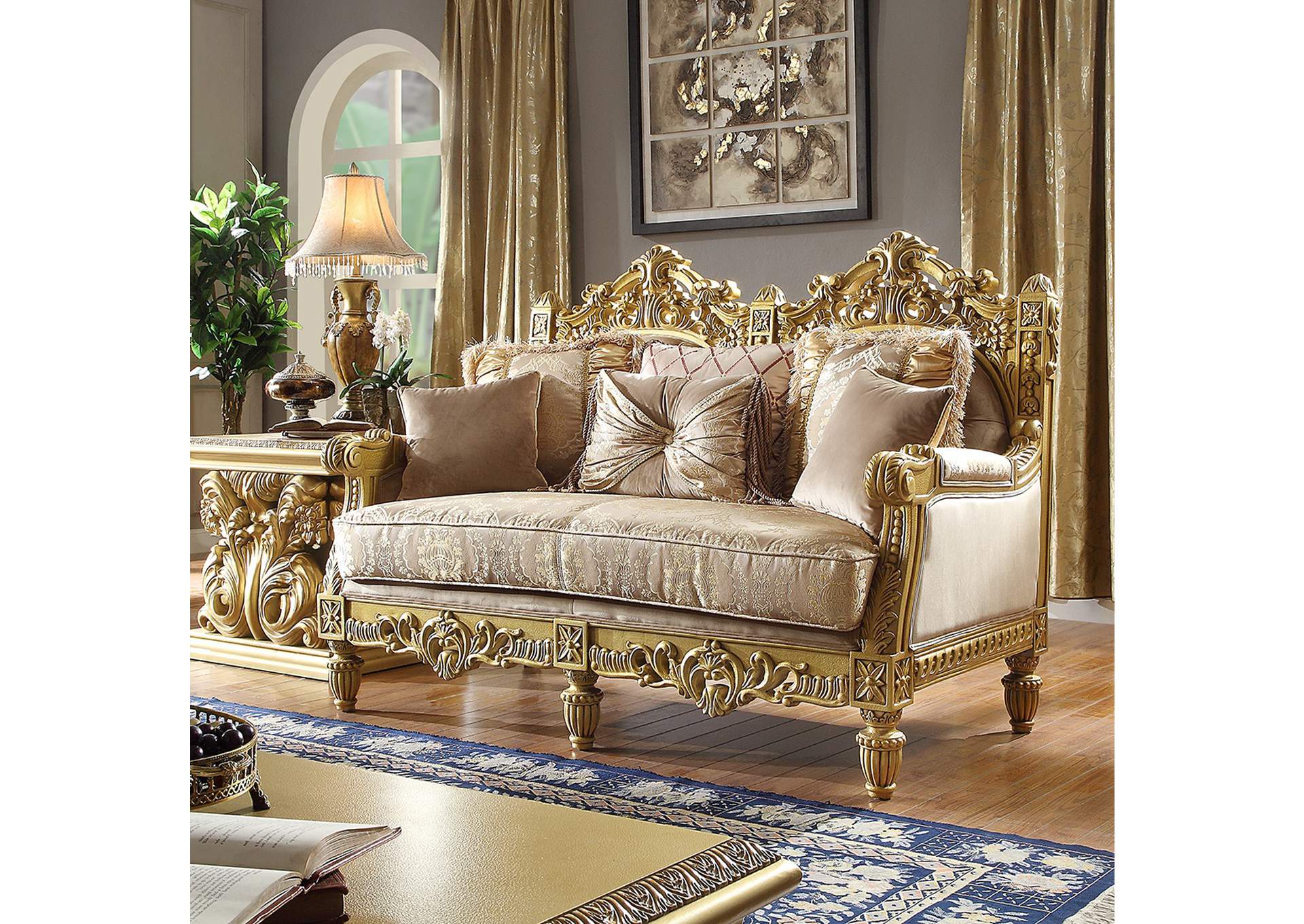 Metallic Bright Gold 3 Piece Sofa Set,Homey Design