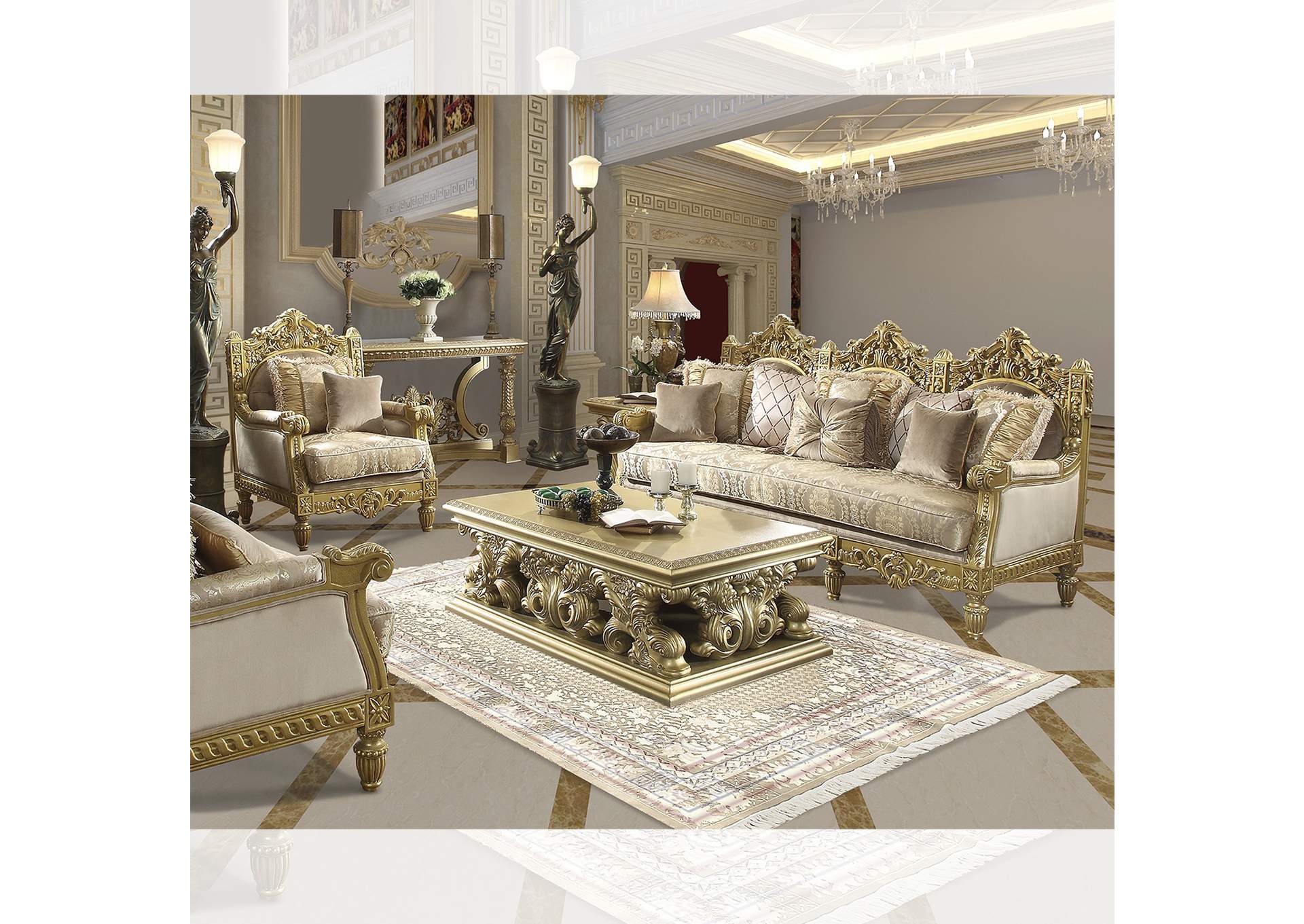 Metallic Bright Gold 3 Piece Sofa Set,Homey Design