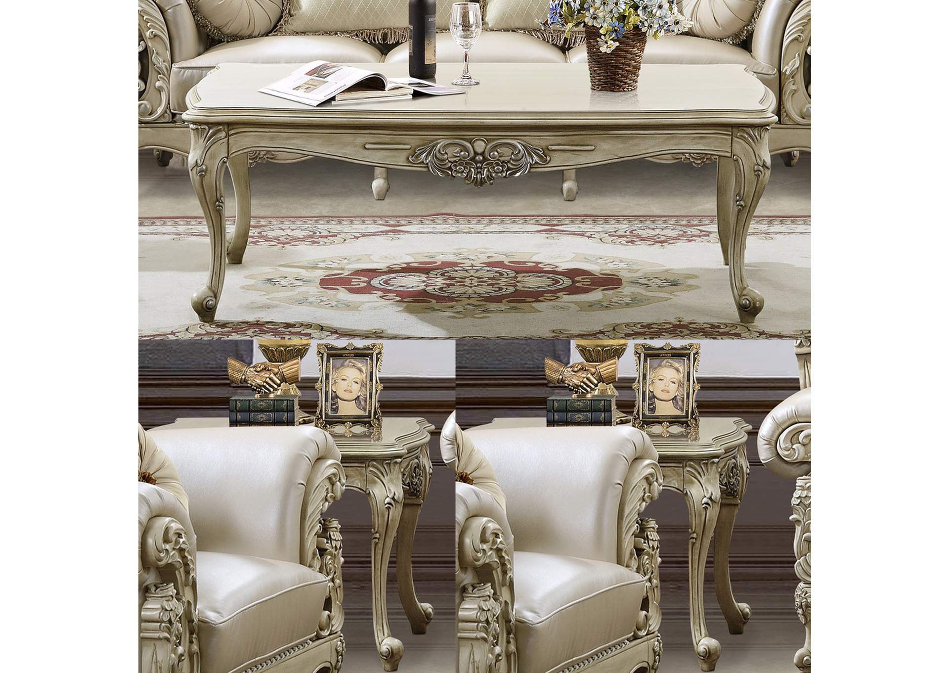 Plantation Cove White 3 Piece Coffee Table Set,Homey Design