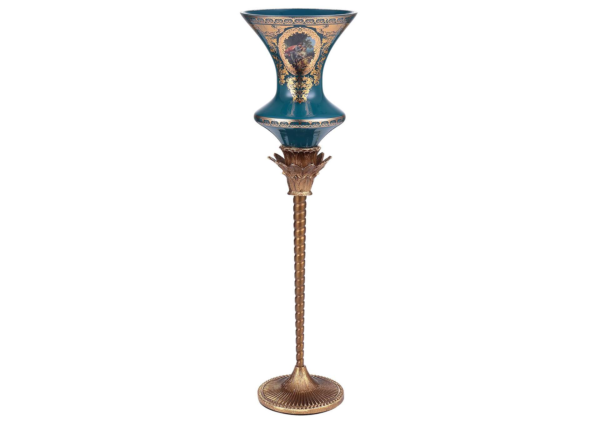 Bronze - Deep Aegean Blue-Gold Candleholder,Homey Design