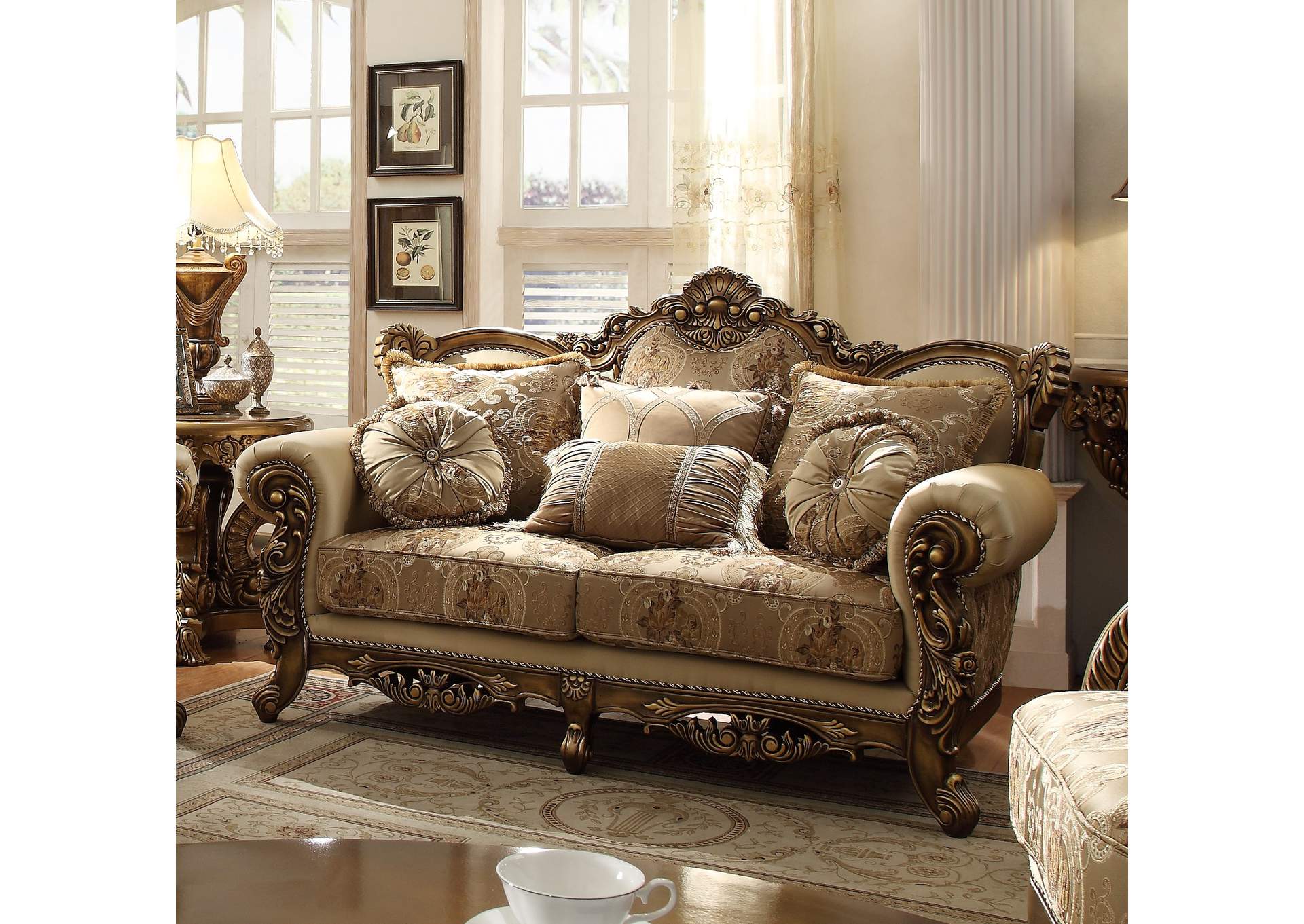 Metallic Antique Gold; Perfect Brown 3 Piece Sofa Set,Homey Design