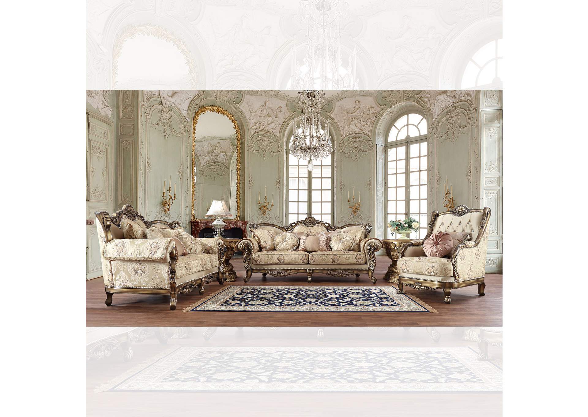 Metallic Antique Gold; Perfect Brown 3 Piece Sofa Set,Homey Design