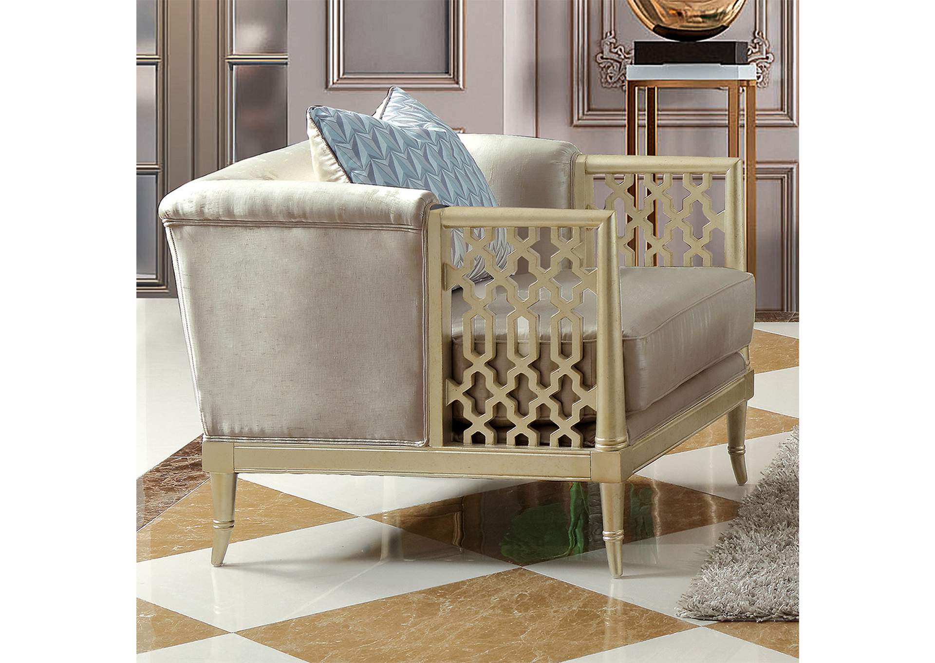 Antiqued Satin Gold 3 Piece Sofa Set,Homey Design
