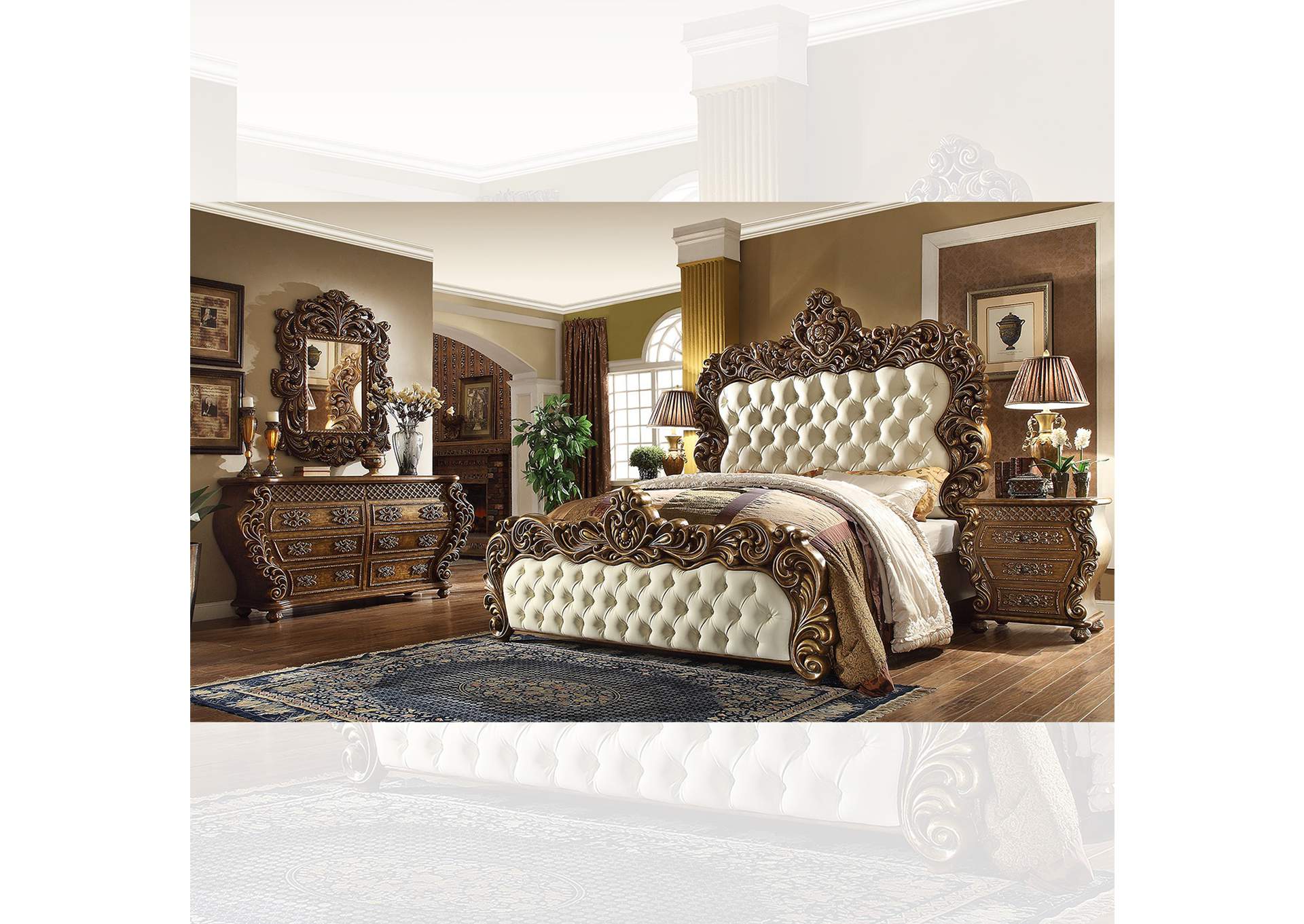 Metallic Antique Gold; Perfect Brown 5 Piece Bedroom Set,Homey Design