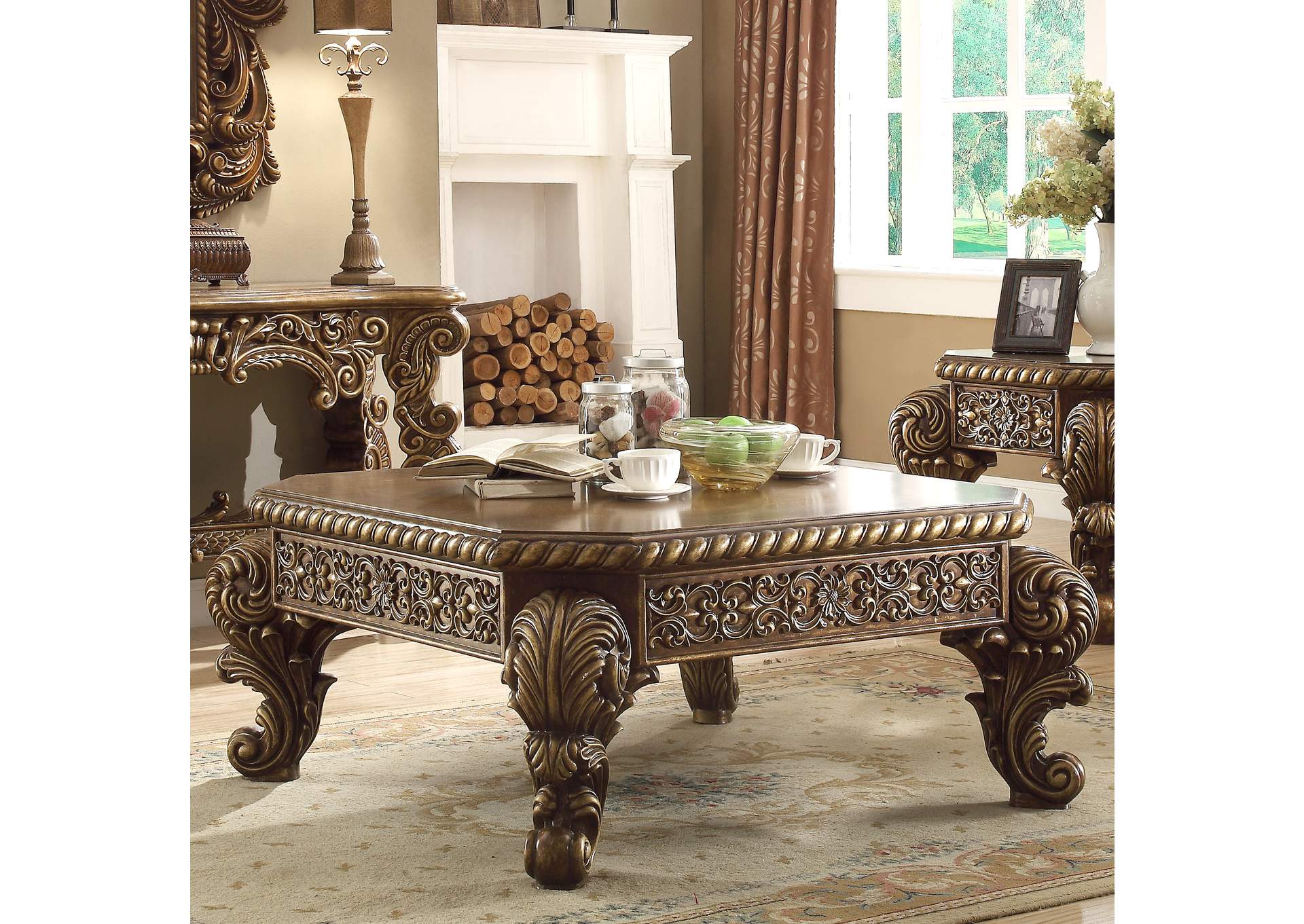 Metallic Antique Gold; Perfect Brown Coffee Table,Homey Design