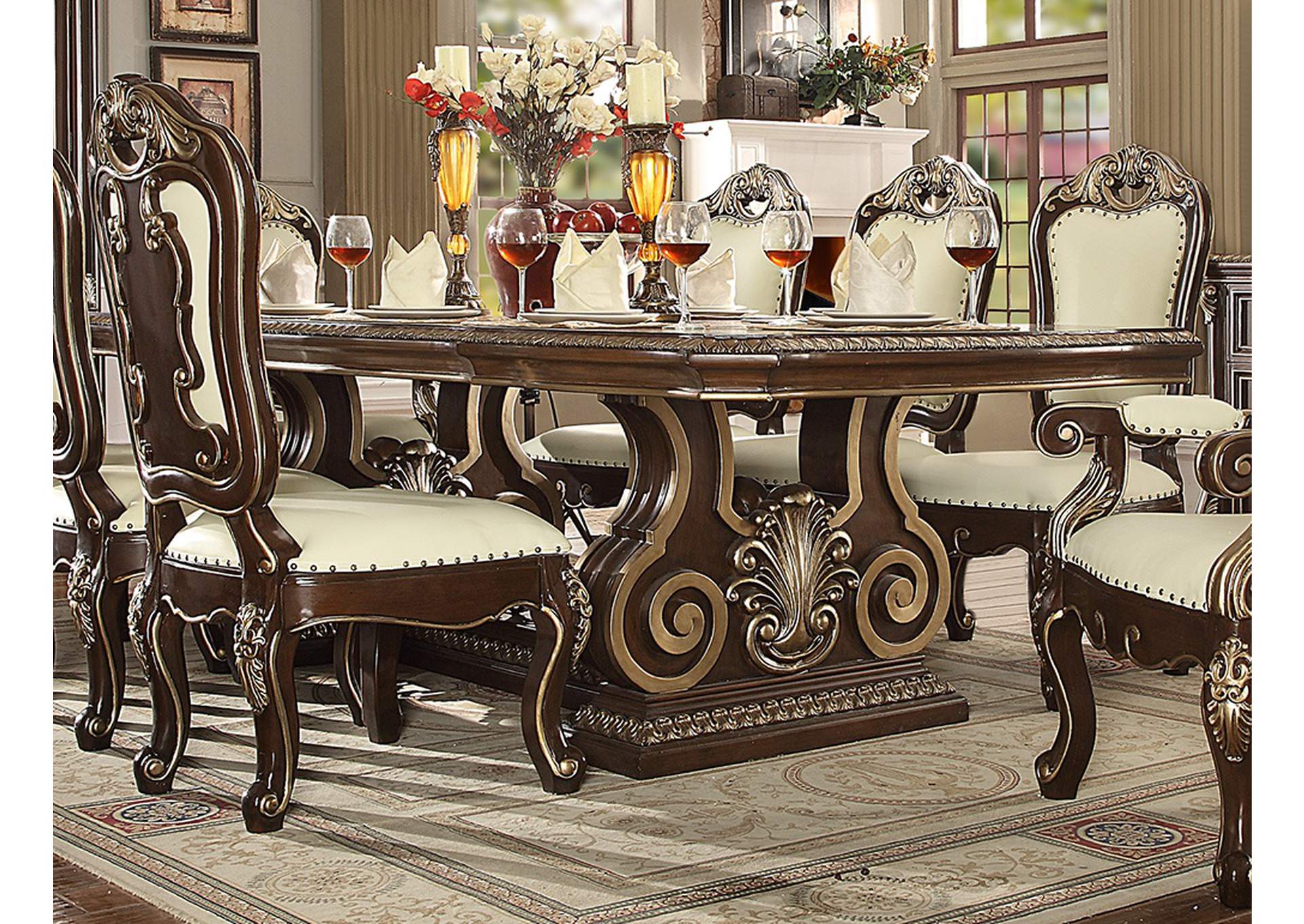 Brown Cherry & Silver Dining Table,Homey Design