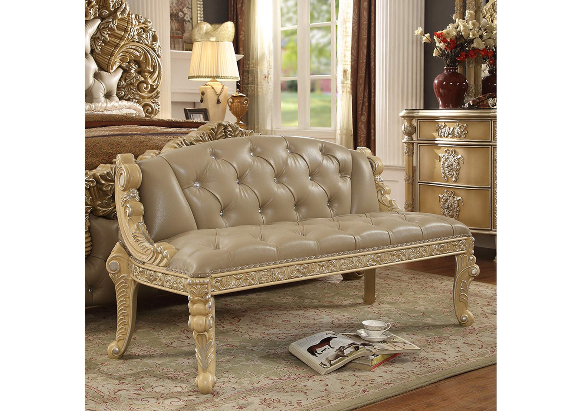 Mohawk Pickle Frost & Metallic Antique Silver Bench,Homey Design