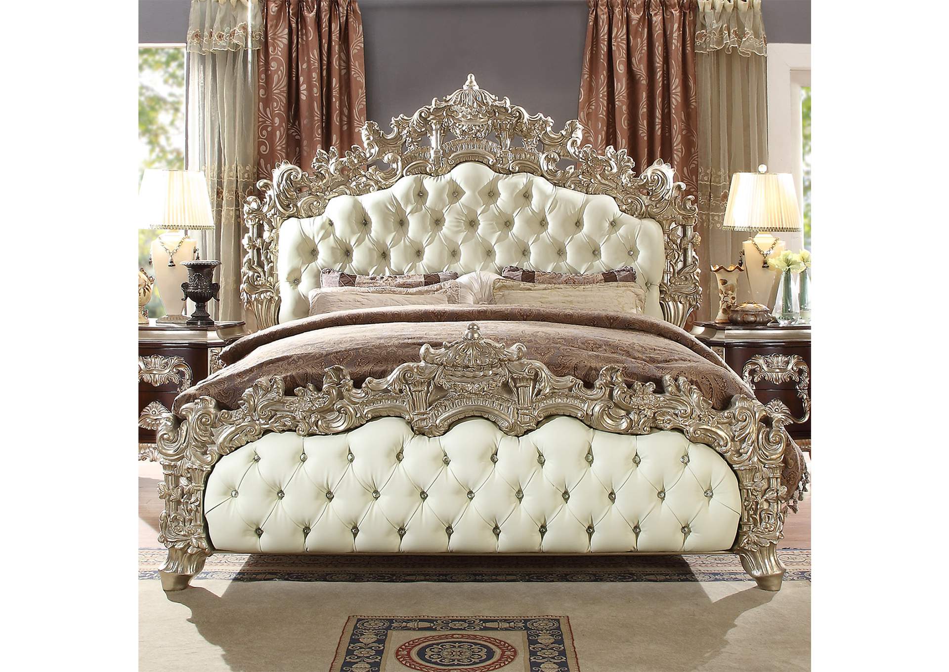 Metallic Silver 5 Piece Bedroom Set,Homey Design